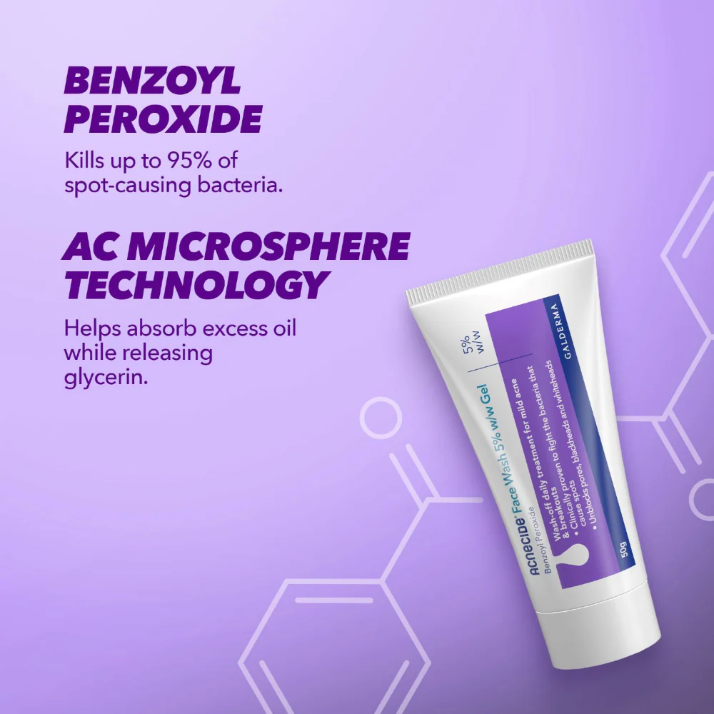 Acnecide + Purifide Face Wash Spot Treatment with 5% Benzoyl Peroxide 50g - Image 4