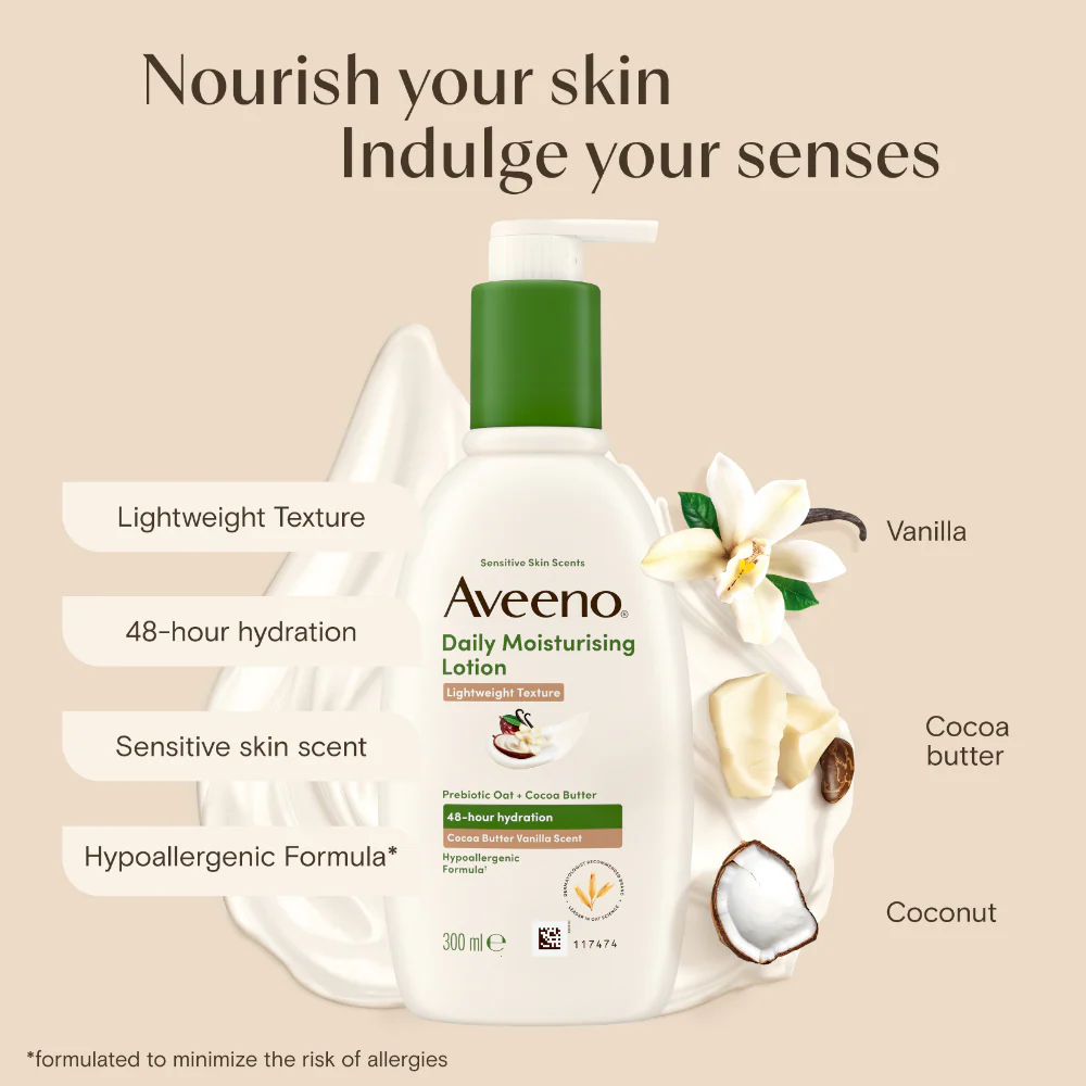 Aveeno Daily Moisturising Body Lotion Cocoa Butter Vanilla 300ml - Image 6