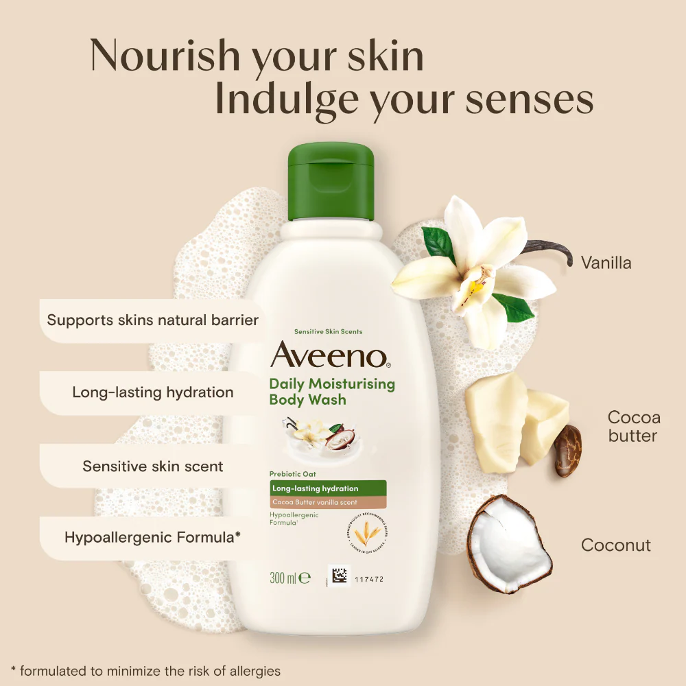 Aveeno Daily Moisturising Body Wash Cocoa Butter Vanilla 300ml - Image 3