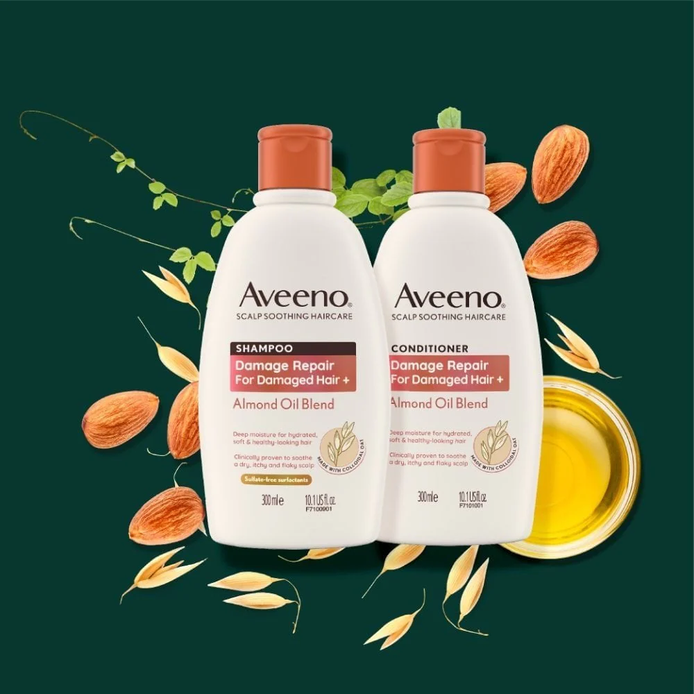 Aveeno Damage Repair+ Almond Oil Blend Shampoo & Conditioner Twin 2 x 300ml - Image 5