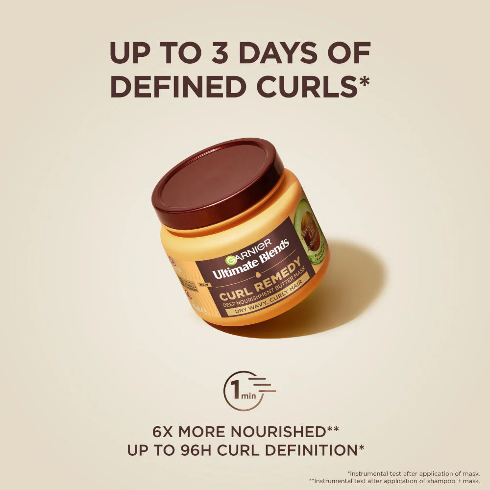 Garnier Ultimate Blends Curl Remedy Avocado Oil & Shea Butter Deep Nourishment Butter Hair Mask 340ml - Image 2
