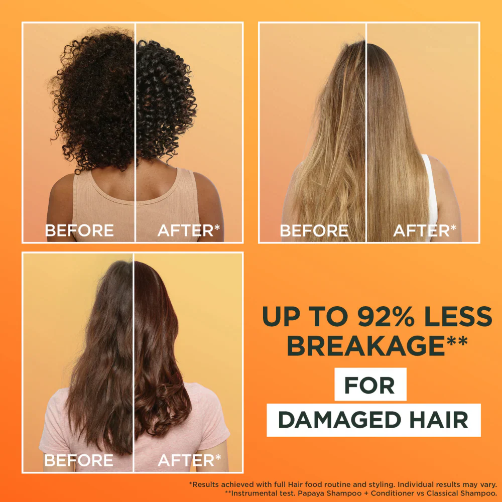 Garnier Ultimate Blends Papaya Hair Food Repairing Shampoo & Conditioner Twin 2 x 350ml - Image 4