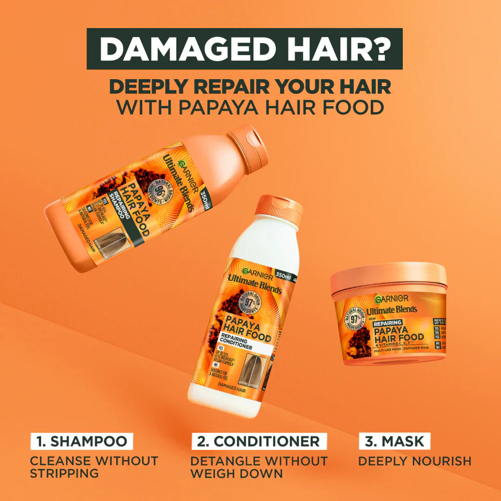Garnier Ultimate Blends Papaya Hair Food Repairing Shampoo & Conditioner Twin 2 x 350ml - Image 5