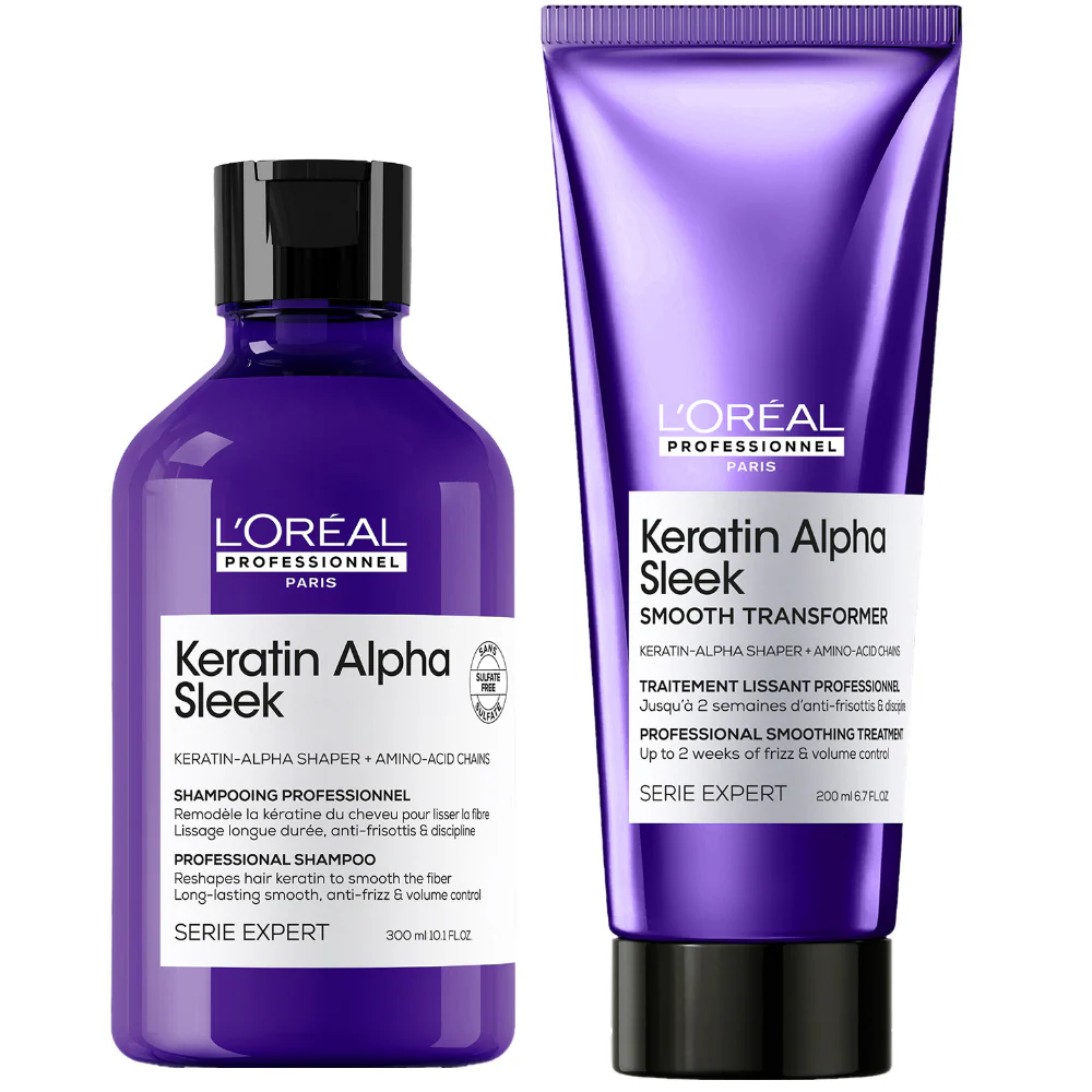 L'Oreal Professionnel Serie Expert Keratin Alpha Sleek Shampoo 300ml & Smooth Transformer Hair Treatment 250ml Twin