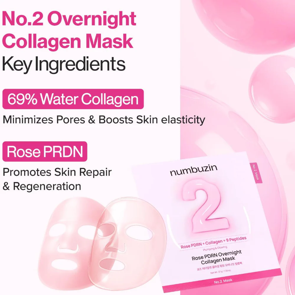 Numbuzin No. 2 Rose PDRN Overnight Collagen Gel Mask 4 x 37g - Image 6