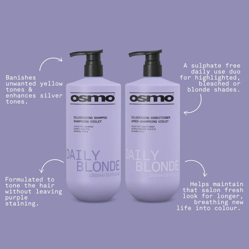 Osmo Daily Blonde Silverising Shampoo & Conditioner Twin 2 x 1000ml - Image 2