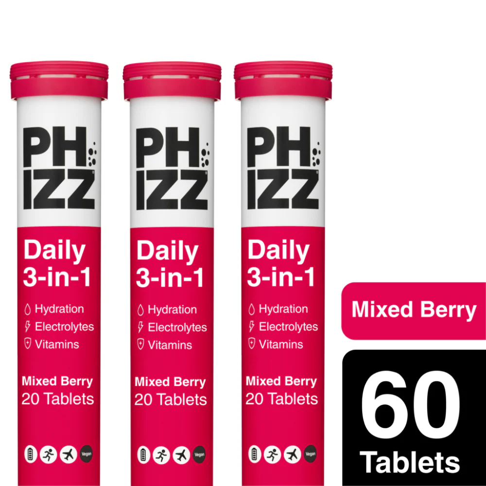 Phizz Daily 3-in-1 Hydration, Electrolytes & Vitamins Effervescent Tablets Mixed Berry 60 Tablets - Image 2